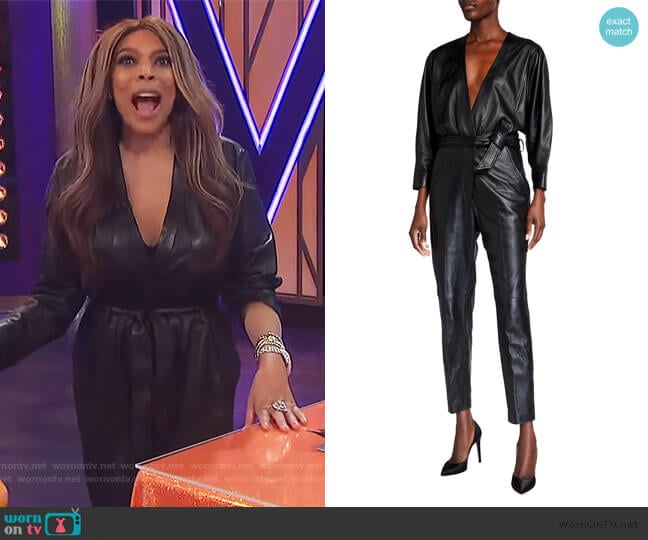 IRO Healy belted leather jumpsuit worn by Wendy Williams on The Wendy Williams Show