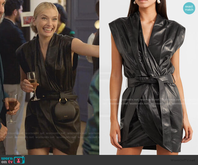 Iro Manda belted Wrap-Effect Leather Mini Dress worn by Camille (Camille Razat) on Emily in Paris