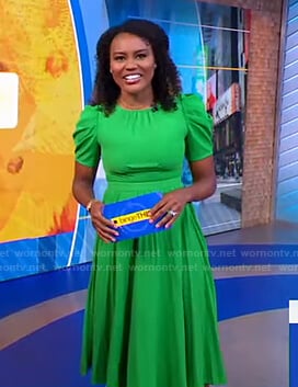 Janai’s green puff sleeve midi dress on Good Morning America