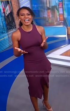 Janai’s burgundy ruffle hem dress on Good Morning America