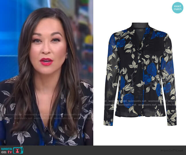 Jason Wu Floral Tie Neck Blouse worn by Eva Pilgrim on Good Morning America