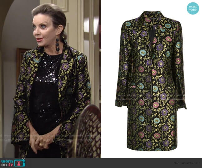 Josie Natori Ornate Floral Jacquard Coat worn by Gloria Abbott Bardwell (Judith Chapman) on The Young and the Restless