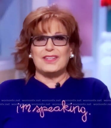 Joy’s blue I’m Speaking sweater on The View