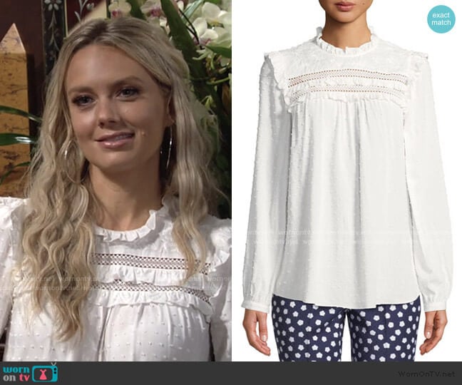 Kate Spade Swiss-Dot Blouse with Ruffled Trim worn by Abby Newman (Melissa Ordway) on The Young and the Restless