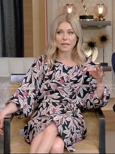 Kelly’s black floral midi dress on Live with Kelly and Ryan