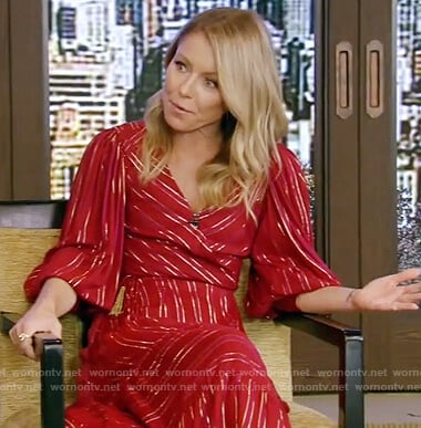Kelly’s red metallic stripe dress on Live with Kelly and Ryan
