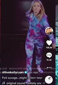 Kelly’s blue tie dye hoodie and sweatpants on Live with Kelly and Ryan