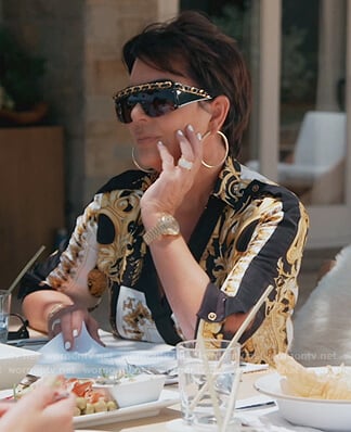 Kris’s printed wrap dress on Keeping Up with the Kardashians