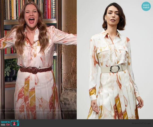 Lafayette 148 Geode Print Zora Blouse worn by Drew Barrymore on The Drew Barrymore Show