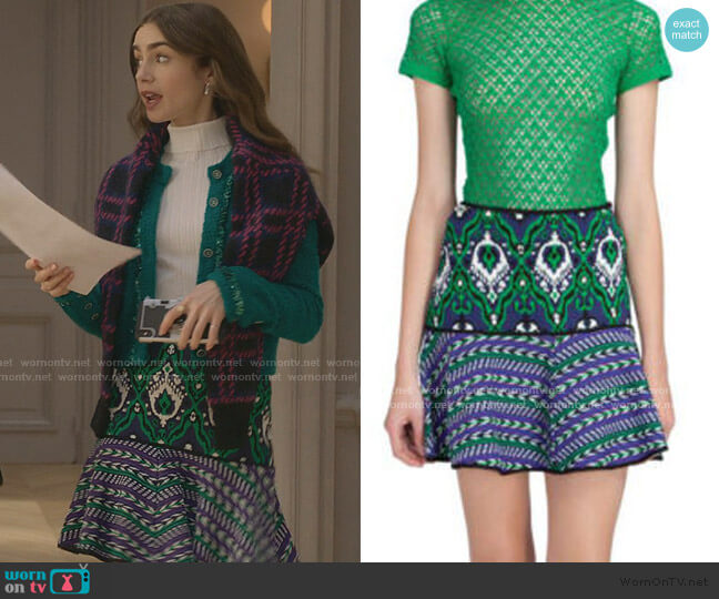 Manoush Jacquard Ottoman Skirt worn by Emily Cooper (Lily Collins) on Emily in Paris