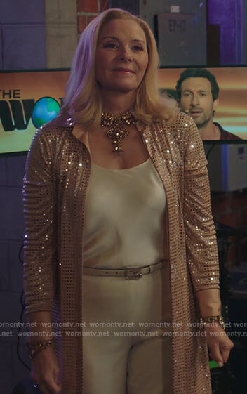 Margaret’s long mirror embellished blouse on Filthy Rich