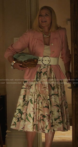 Margaret’s lilly print midi skirt on Filthy Rich