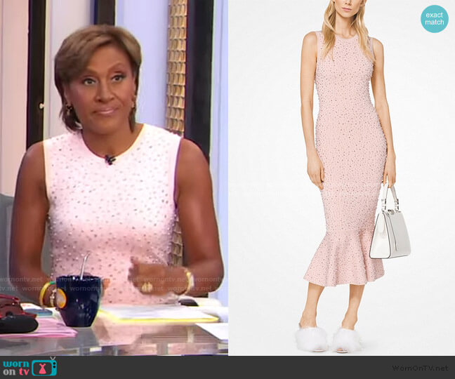 Michael Kors Embroidered Stretch-Viscose Trumpet Dress worn by Robin Roberts on Good Morning America