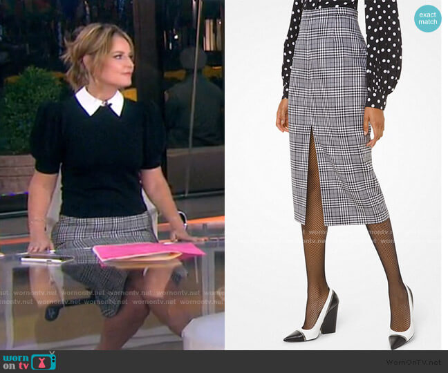 Michael Kors Glen Plaid Wool Slit-Front Pencil Skirt worn by Savannah Guthrie on Today