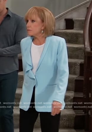 Monica’s blue ruffle lapel blazer on General Hospital