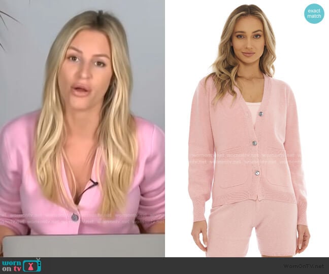 Morgan Stewart Sport Bubblegum Cashmere Cardigan worn by Morgan Stewart on E! News
