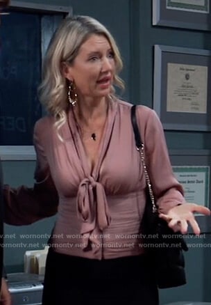 Nina’s pink tie neck blouse on General Hospital