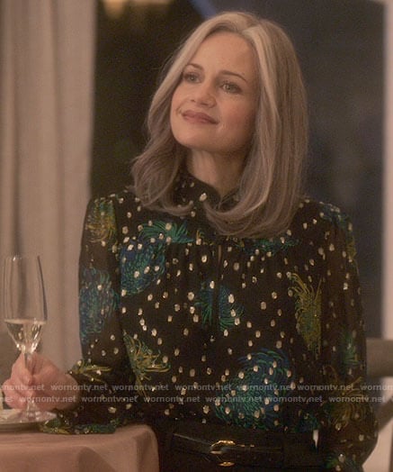 Older Jamie’s floral metallic blouse on The Haunting of Bly Manor