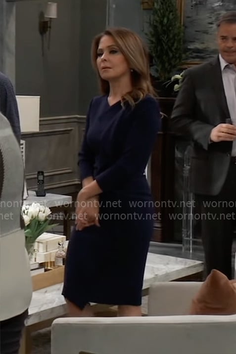 Olivia’s navy ruffled dress on General Hospital
