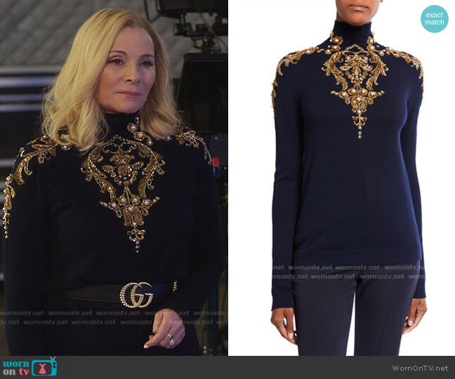 Oscar de la Renta Bead Embroidery Jumper worn by Margaret Monreaux (Kim Cattrall) on Filthy Rich