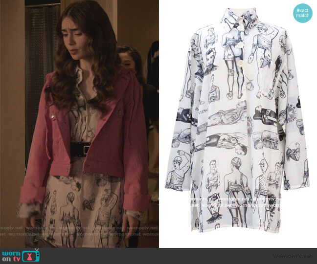 Jean Paul Gaultier First Aid Print Shirtdress worn by Emily Cooper (Lily Collins) on Emily in Paris