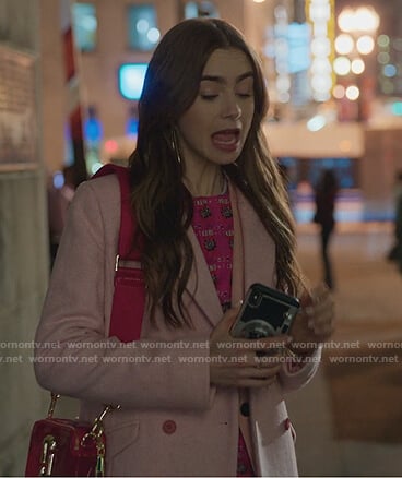 Emily’s pink crossbody bag on Emily in Paris