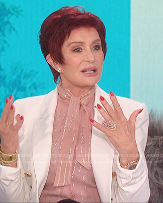 Sharon’s white Blazer and pink metallic top on The Talk