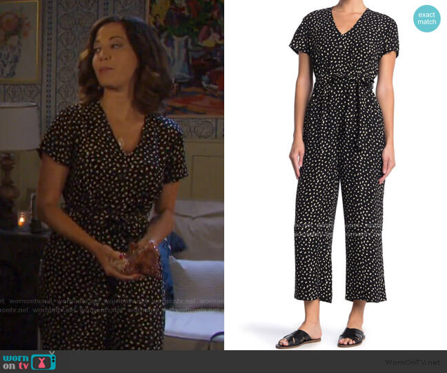 Rails Jet Dotted Crop Leg Jumpsuit worn by Jan Spears (Heather Lindell) on Days of our Lives