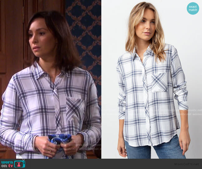 Rails Hunter Shirt in White Storm worn by Gwen Rizczech (Emily O'Brien) on Days of our Lives