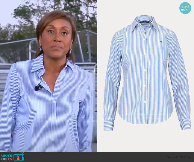 Ralph Lauren Easy Care Striped Cotton Shirt worn by Robin Roberts on Good Morning America