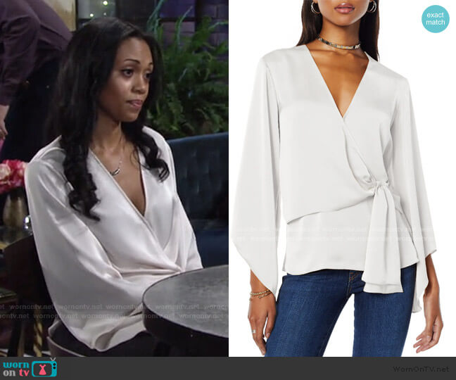 Ramy Brook Cassandra Wrap Blouse worn by Amanda Sinclair (Mishael Morgan) on The Young and the Restless