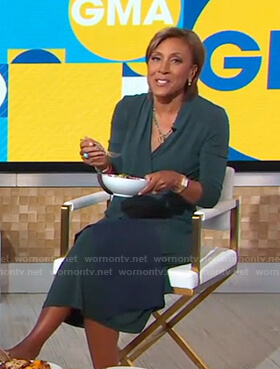 Robin’s green wrap midi dress on Good Morning America