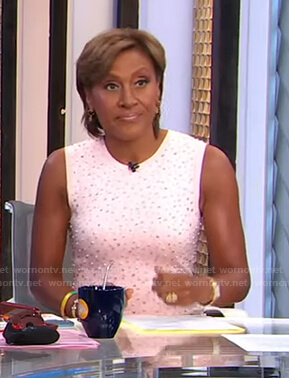 Robin’s pink embellished sleeveless dress on Good Morning America