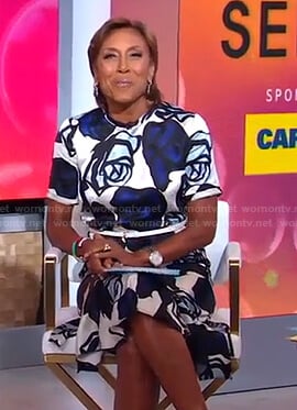 Robin’s white and blue rose print dress on Good Morning America