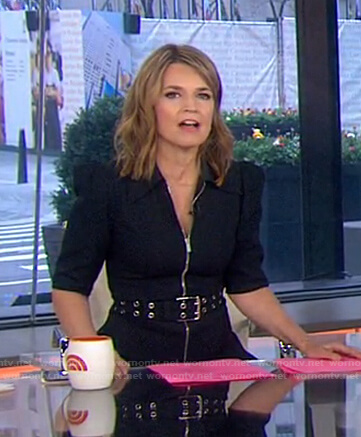 Savannah’s black zip front belted dress on Today
