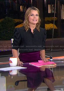 Savannah’s black blouse and purple velvet skirt on Today