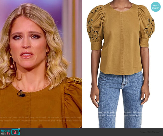 Sea Rue Embroidered Denim Short Sleeve Top worn by Sara Haines on The View