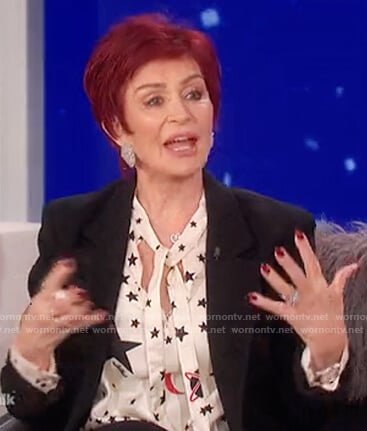 Sharon’s white satin star print blouse on The Talk