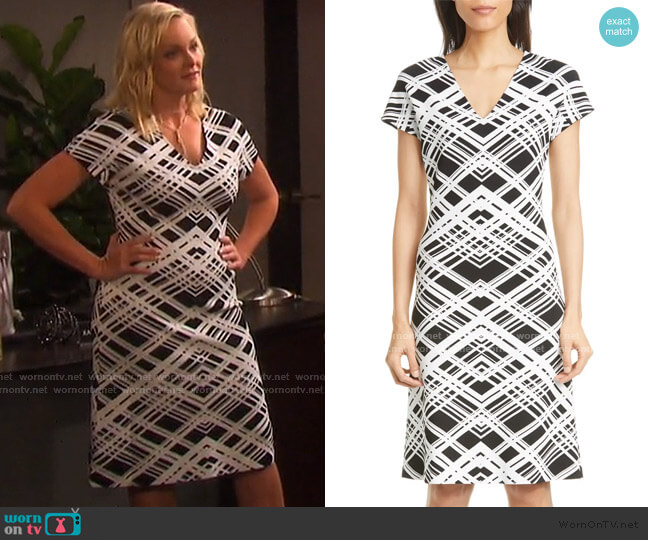 St. John Architectural Grid Jacquard Knit Dress worn by Belle Brady (Martha Madison) on Days of our Lives