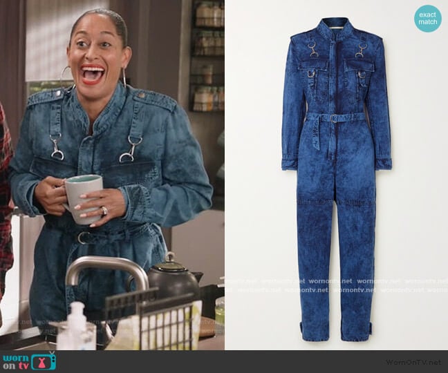 Stella McCartney Acid-wash denim jumpsuit worn by Rainbow Johnson (Tracee Ellis Ross) on Black-ish