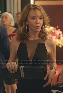 Sylvie’s black mesh panel sleeveless dress on Emily in Paris