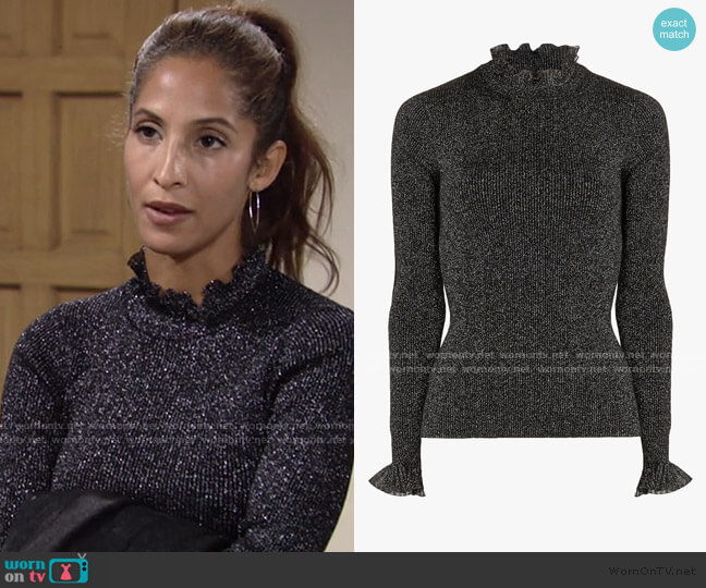 Ted Baker Milnia Frill Neck Detail Ribbed Lurex Jumper worn by Lily Winters (Christel Khalil) on The Young and the Restless