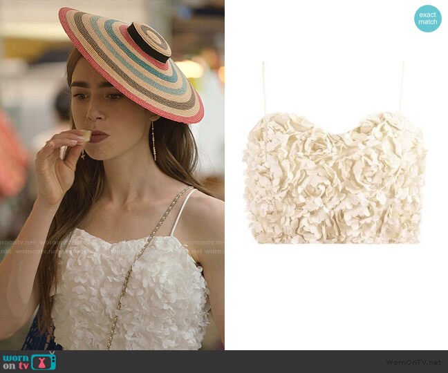 The Naked Laundry Petal Cami Crop Top worn by Emily Cooper (Lily Collins) on Emily in Paris