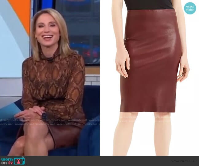 Theory Leather Pencil Skirt worn by Amy Robach on Good Morning America