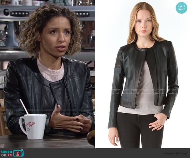 Theory Maisie Leather Jackey worn by Elena Dawson (Brytni Sarpy) on The Young and the Restless