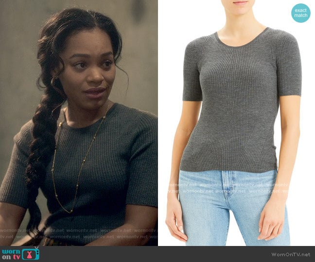 Theory Regal Moving Ribbed Short Sleeve Wool Sweater worn by Rebecca Jessel (Tahirah Sharif) on The Haunting of Bly Manor