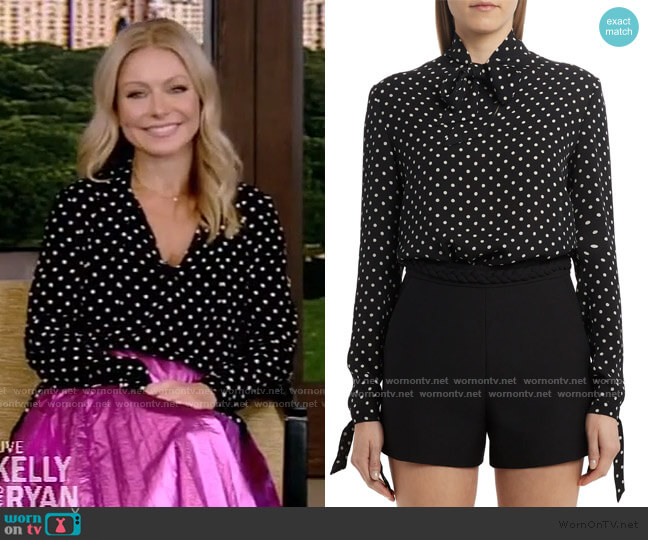 Valentino Polka Dot Silk Georgette Blouse worn by Kelly Ripa on Live with Kelly and Mark
