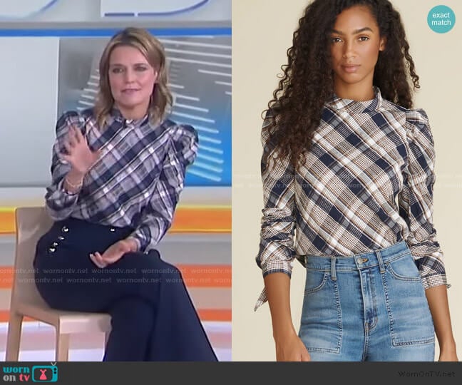 Veronica Beard Isabel Plaid Top worn by Savannah Guthrie on Today