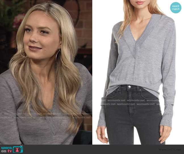 Veronica Beard Tatiana Layered Merino Wool Blend Sweater worn by Abby Newman (Melissa Ordway) on The Young and the Restless