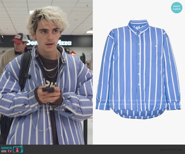 Vetements Stripe Puffa Shirt Jacket worn by Fraser Wilson (Jack Dylan Grazer) on We Are Who We Are